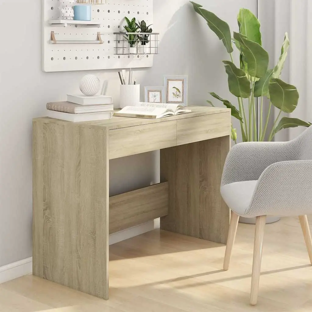 Beige Engineered Wood Office Desk with 2 Drawers