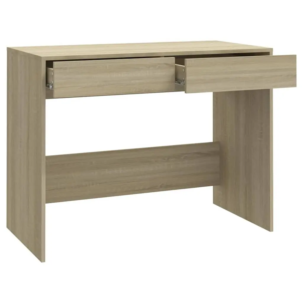 Beige Engineered Wood Office Desk with 2 Drawers