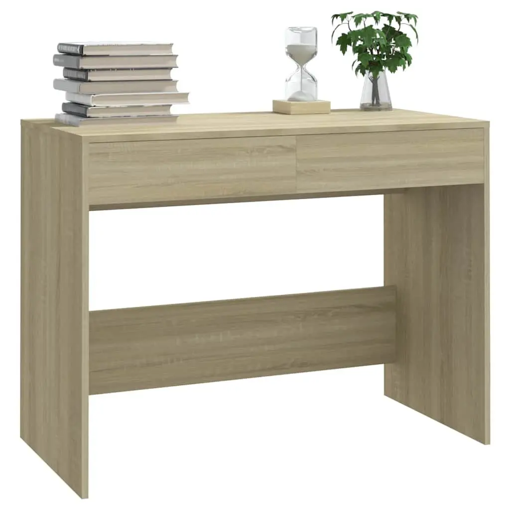 Beige Engineered Wood Office Desk with 2 Drawers