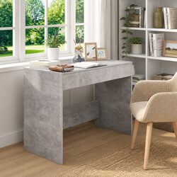Concrete Grey Office Desk with Dual Storage Drawers