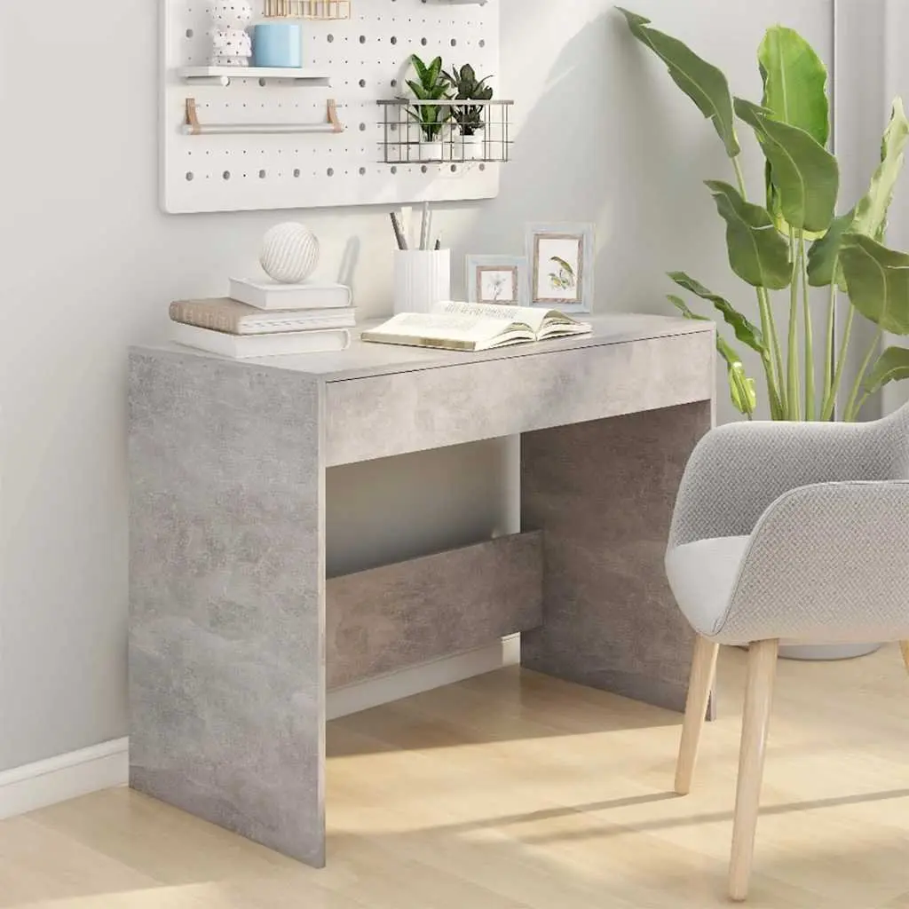 Concrete Grey Office Desk with Dual Storage Drawers