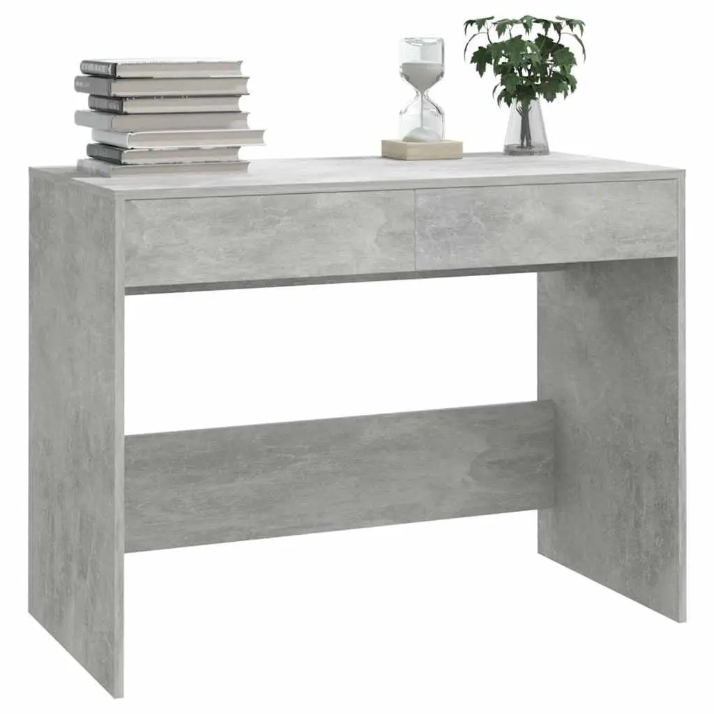 Concrete Grey Office Desk with Dual Storage Drawers