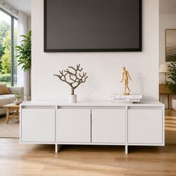 White 4 Door TV Cabinet for Living Room Storage
