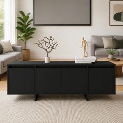Black 4-Door Lowboard TV Cabinet for Living Rooms