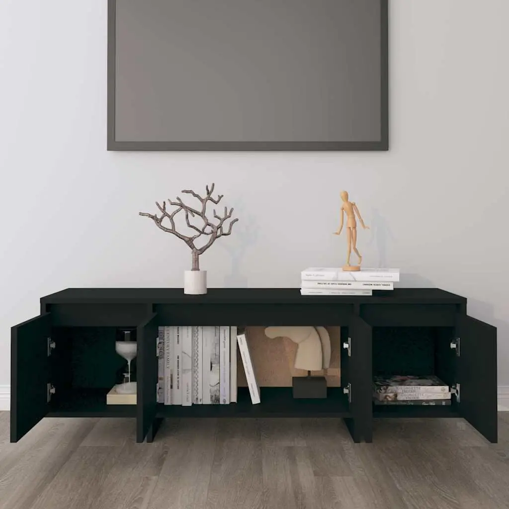 TV Cabinet Black 4-Door Lowboard Living Room Storage Entertainment Unit Engineered Wood 120 x 30 x 40.5 cm