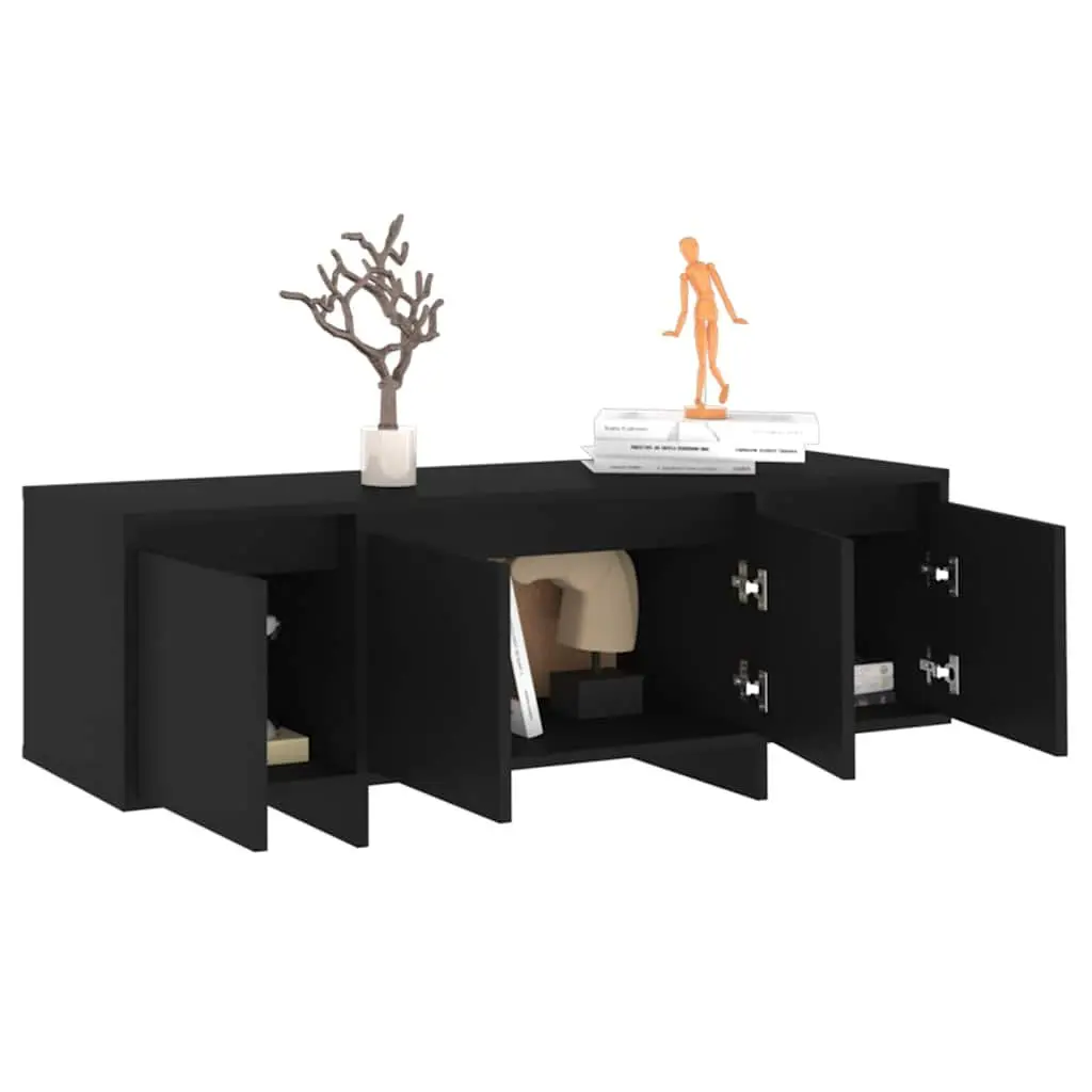 TV Cabinet Black 4-Door Lowboard Living Room Storage Entertainment Unit Engineered Wood 120 x 30 x 40.5 cm
