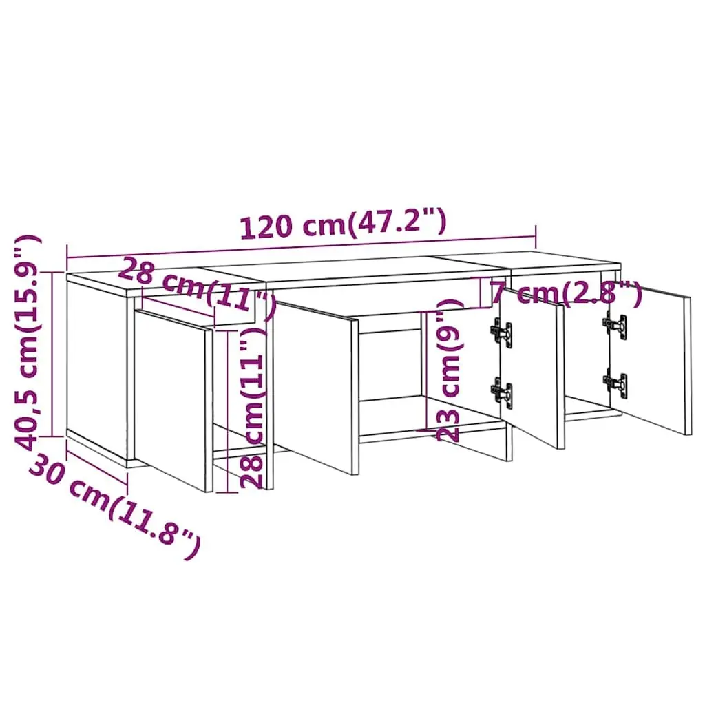 TV Cabinet Black 4-Door Lowboard Living Room Storage Entertainment Unit Engineered Wood 120 x 30 x 40.5 cm