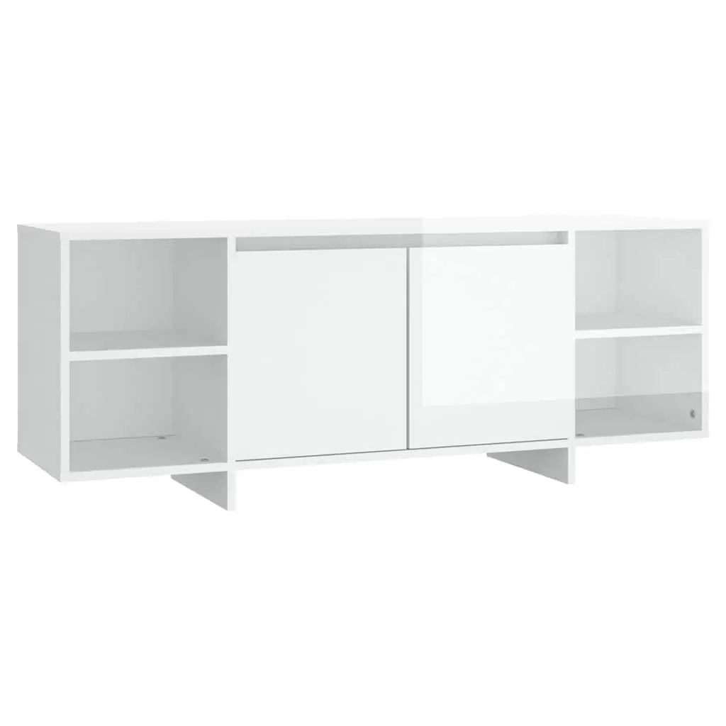 TV Cabinet White High Gloss 130x35x50cm Engineered Wood Storage Lowboard Entertainment Unit