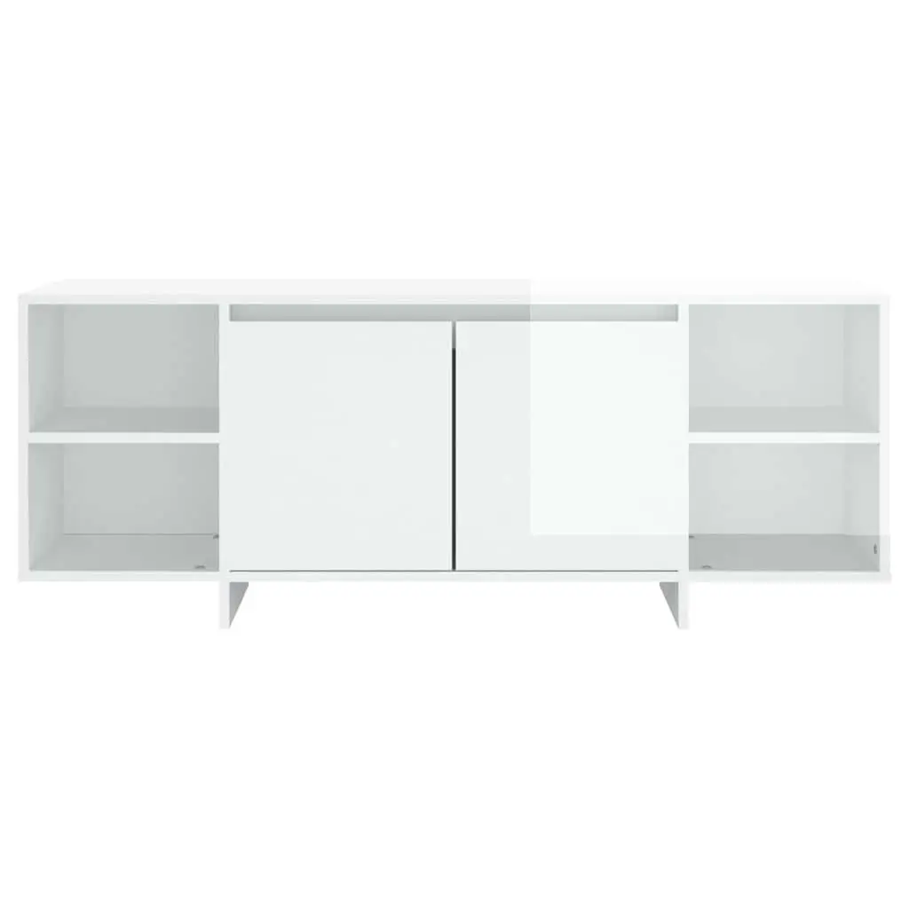 TV Cabinet White High Gloss 130x35x50cm Engineered Wood Storage Lowboard Entertainment Unit