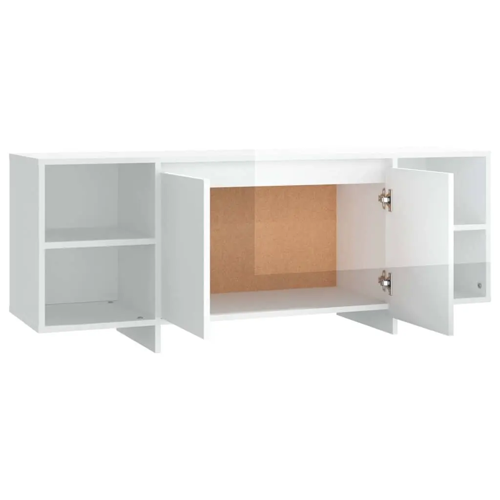 TV Cabinet White High Gloss 130x35x50cm Engineered Wood Storage Lowboard Entertainment Unit