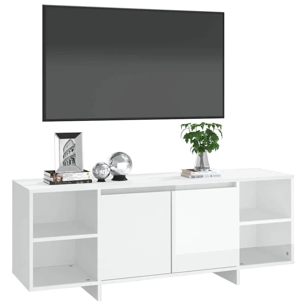 TV Cabinet White High Gloss 130x35x50cm Engineered Wood Storage Lowboard Entertainment Unit