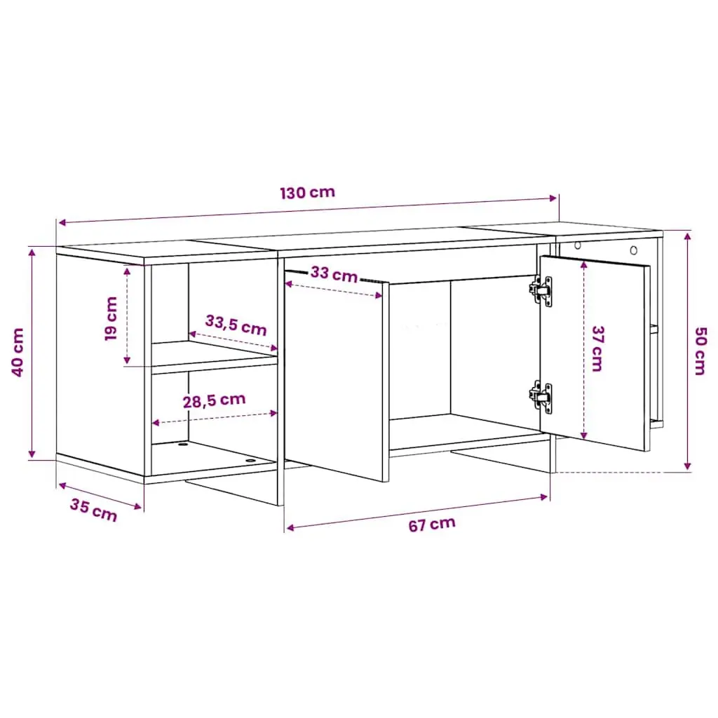 TV Cabinet White High Gloss 130x35x50cm Engineered Wood Storage Lowboard Entertainment Unit