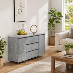 Grey Sideboard Cabinet with 3 Drawers and 2 Doors