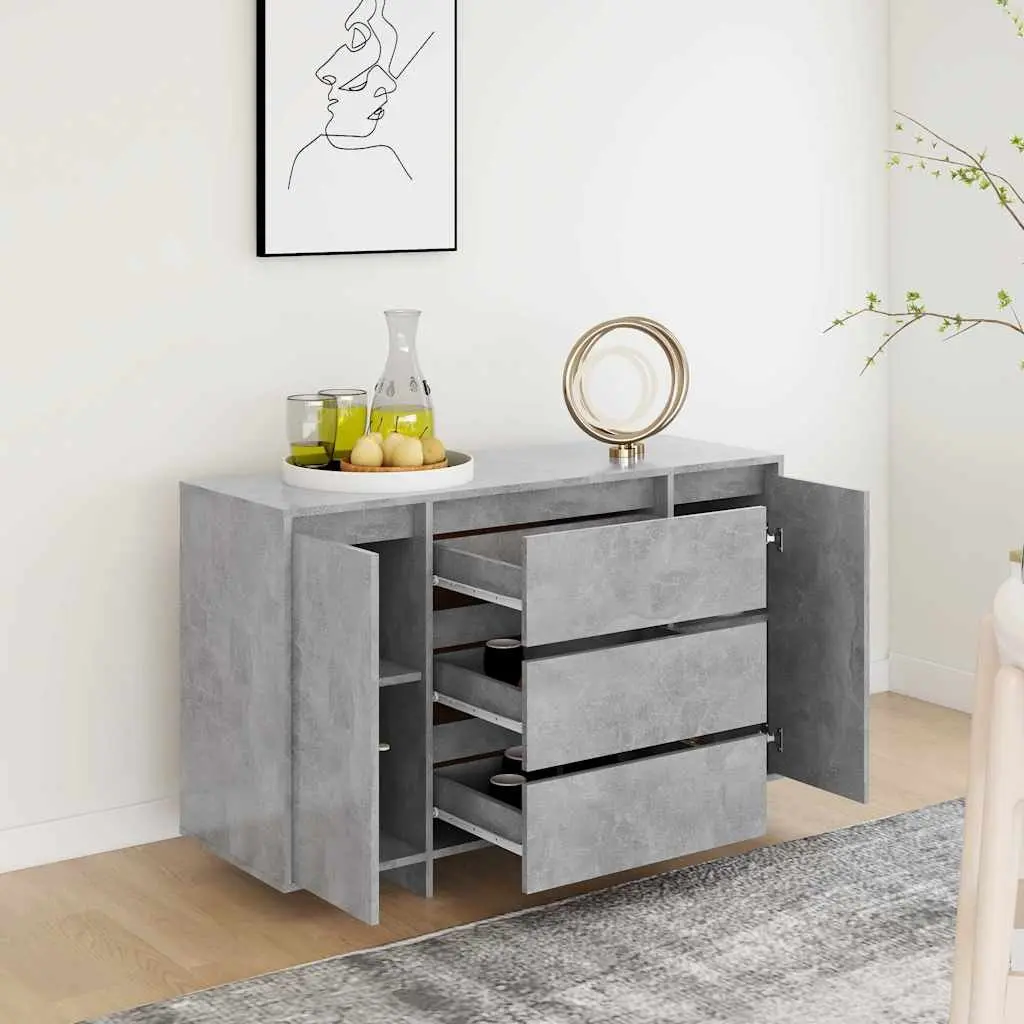 Sideboard Cabinet Grey 2 Doors 3 Drawers Engineered Wood