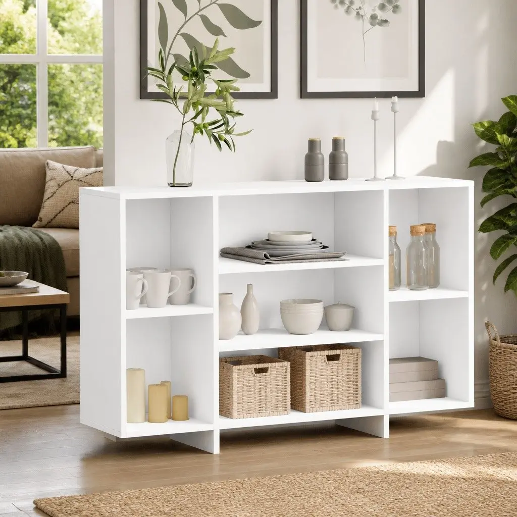 White Sideboard Modern Storage Cabinet 120cm Engineered Wood