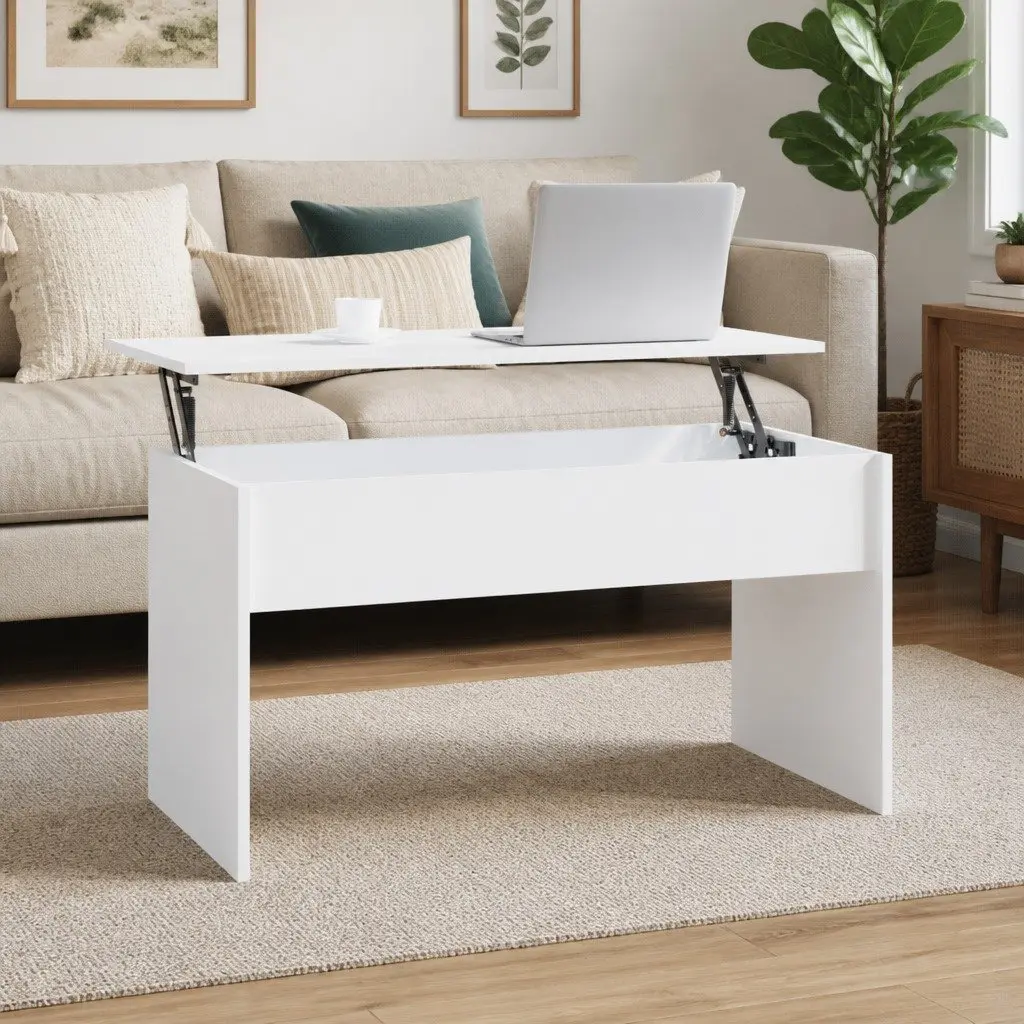 Coffee Table White Lift Top Storage Compartment Engineered Wood 102 x 50.5 x 52.5 cm