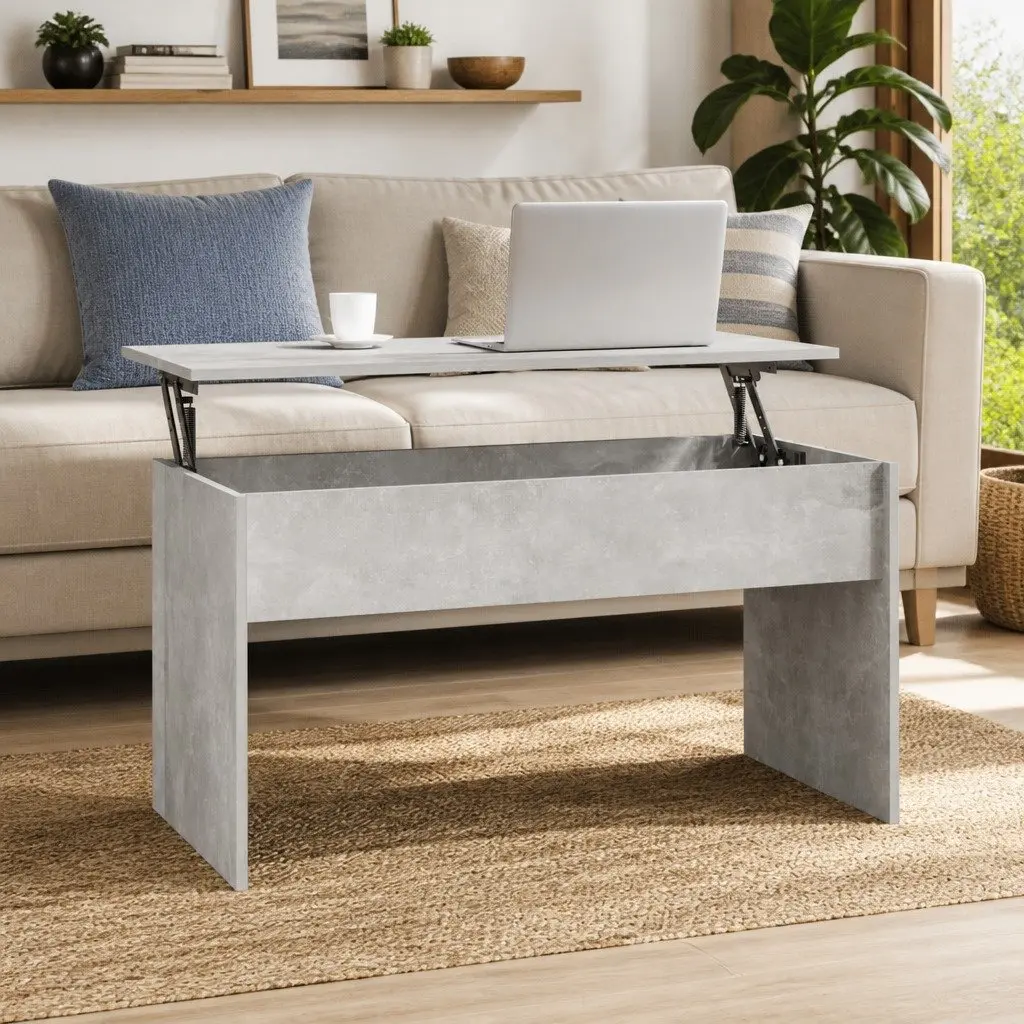 Coffee Table with Lift-Top Design Grey Engineered Wood Living Room Furniture