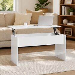 White Lift Top Coffee Table with Storage for Living Rooms