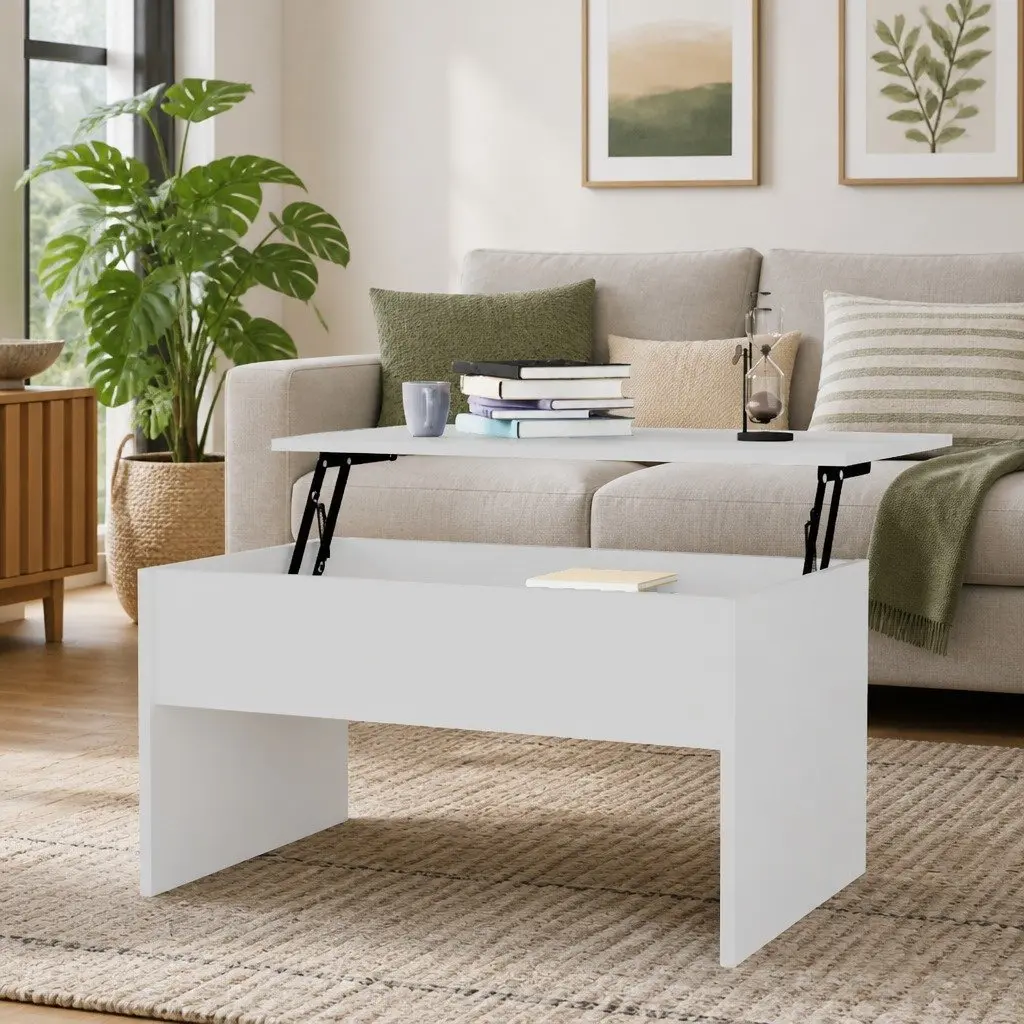 Coffee Table White Lift Top Hidden Storage Engineered Wood 80 x 50.5 x 41.5 cm