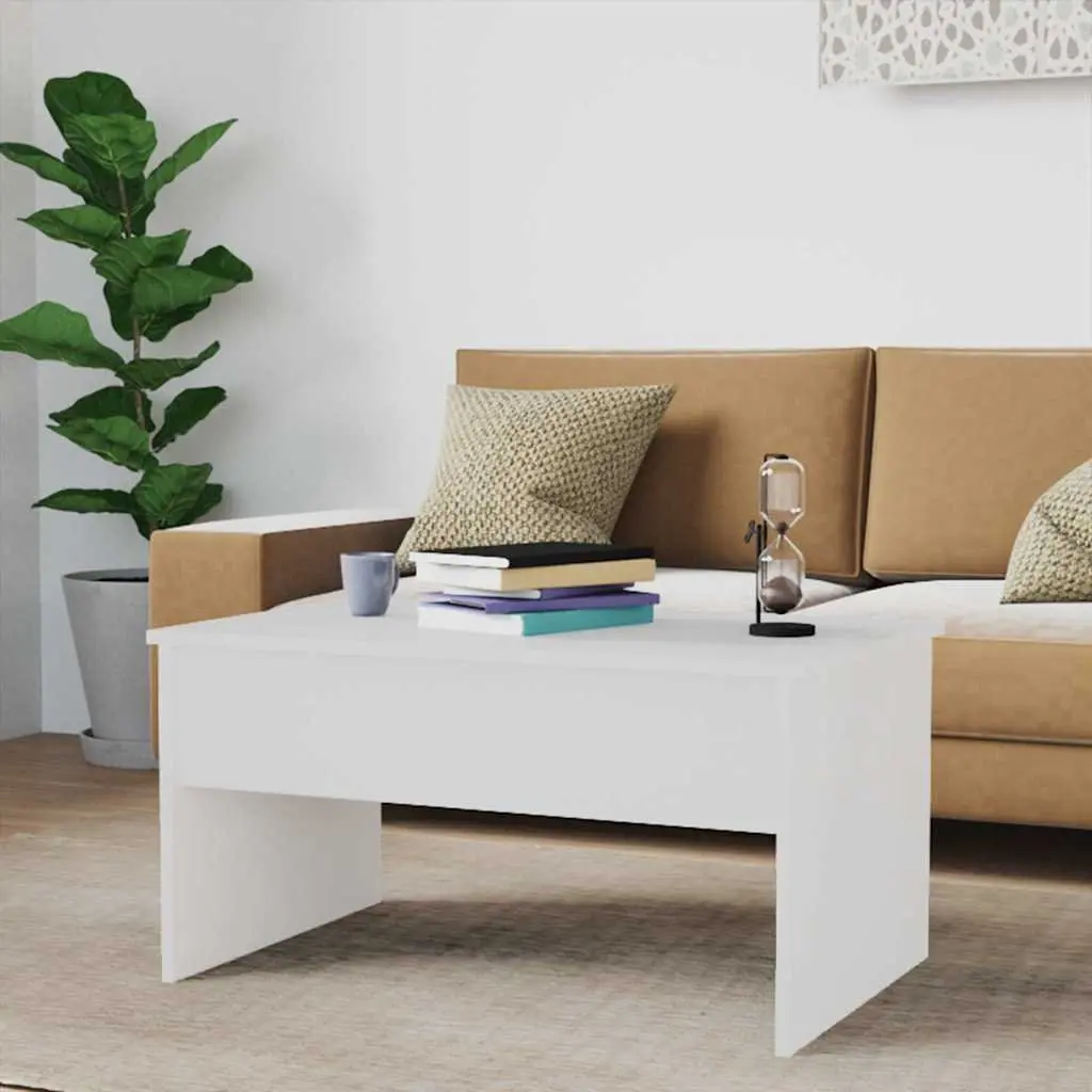 Lift-Top Coffee Table Modern White Engineered Wood 80x50.5x41.5cm with Hidden Storage Compartment for Living Room