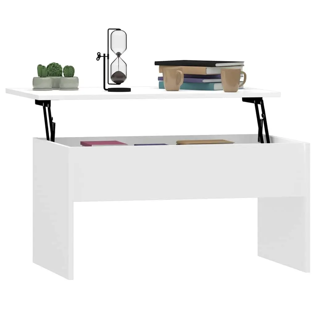 Lift-Top Coffee Table Modern White Engineered Wood 80x50.5x41.5cm with Hidden Storage Compartment for Living Room