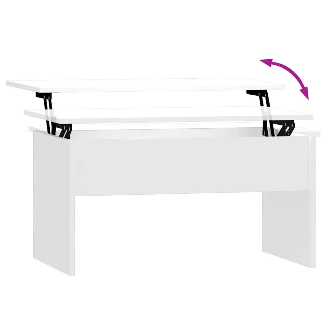 Lift-Top Coffee Table Modern White Engineered Wood 80x50.5x41.5cm with Hidden Storage Compartment for Living Room