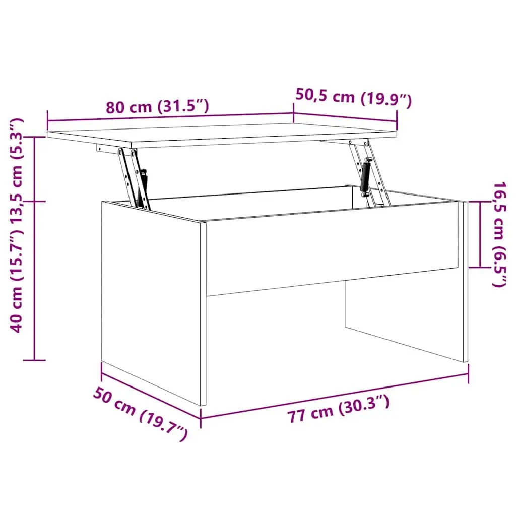 Lift-Top Coffee Table Modern White Engineered Wood 80x50.5x41.5cm with Hidden Storage Compartment for Living Room