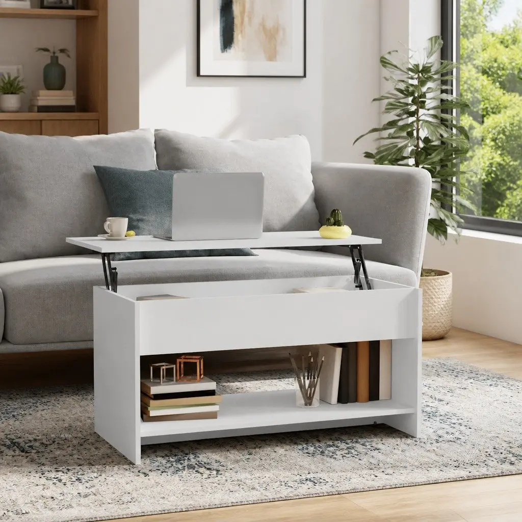White Lift Top Coffee Table with Storage Compartment