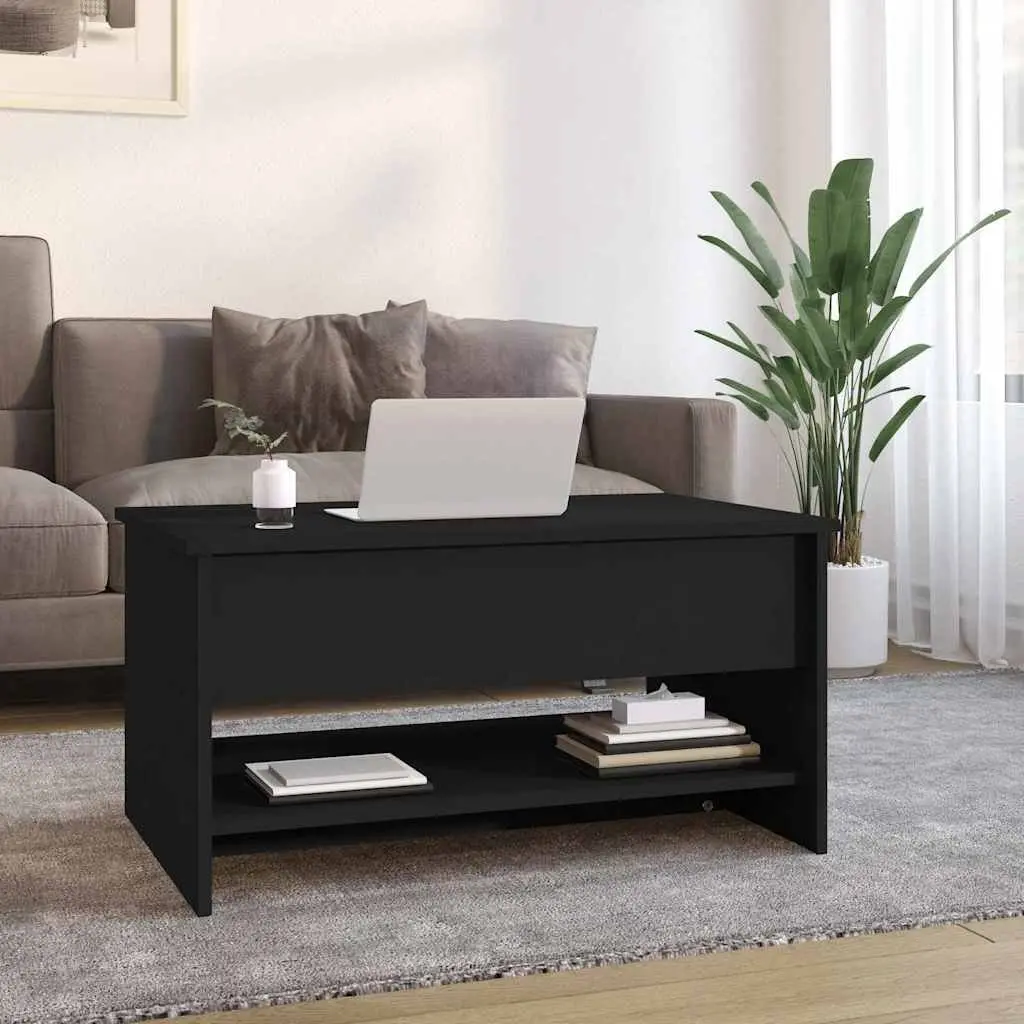 Coffee Table Black Adjustable Height Lift Top Storage Compartment Engineered Wood