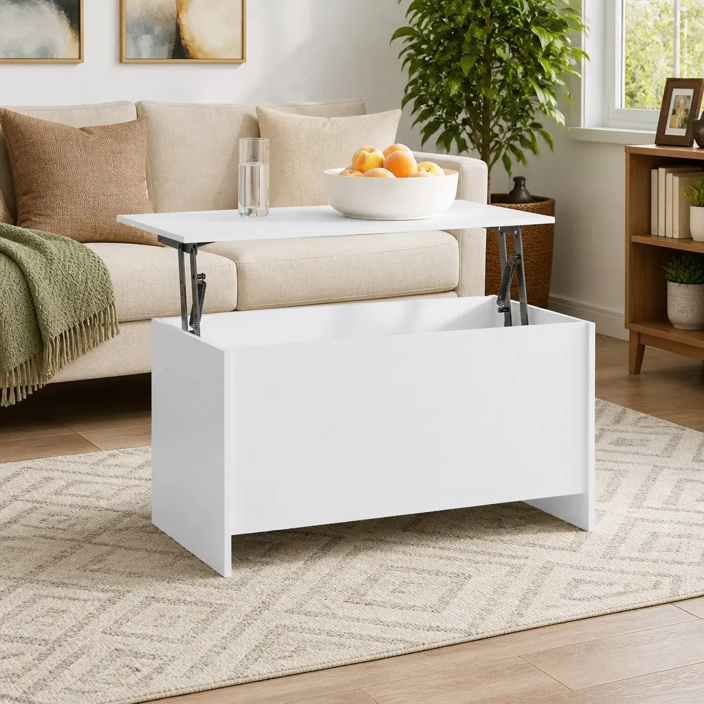 Coffee Table White Lift Top 102x55.5cm Engineered Wood