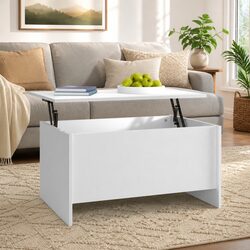 White Lift-Top Coffee Table with Storage Compartment