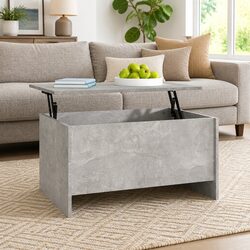 Grey Engineered Wood Lift-Top Coffee Table with Storage