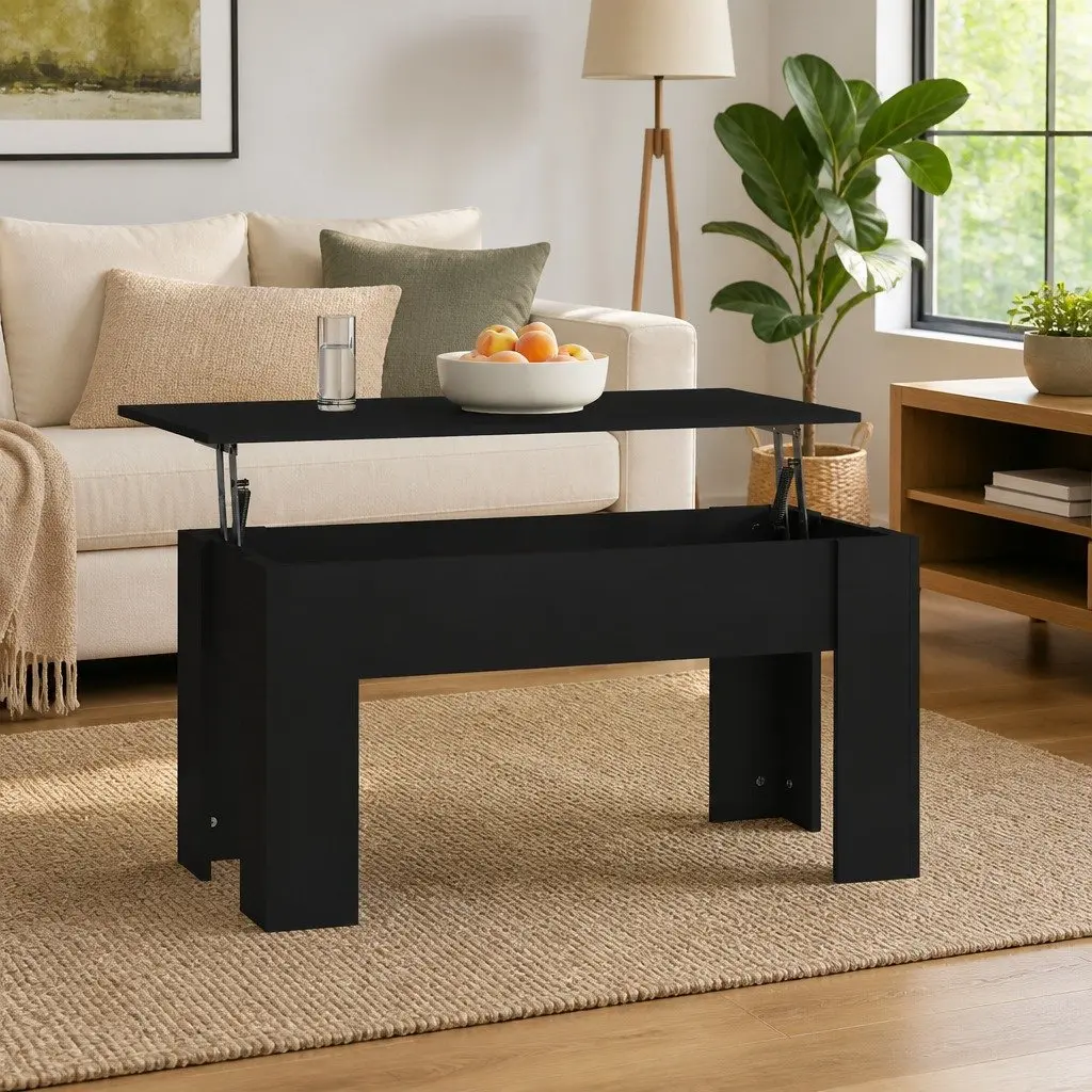 Lift Top Coffee Table Black Modern Living Room Storage Furniture Engineered Wood