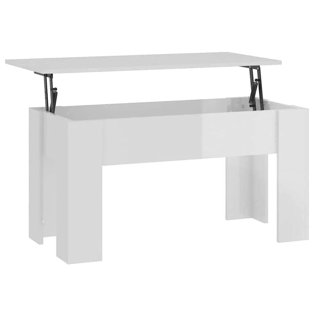 White High Gloss Coffee Table Lift Top Storage Engineered Wood Living Room