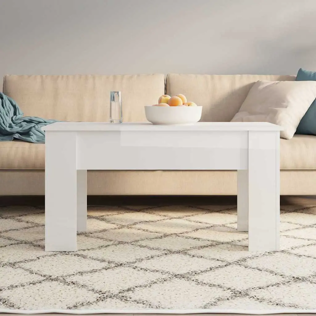 White High Gloss Coffee Table Lift Top Storage Engineered Wood Living Room