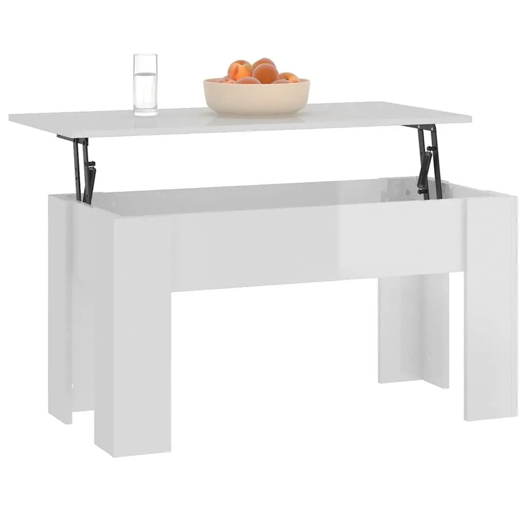 White High Gloss Coffee Table Lift Top Storage Engineered Wood Living Room