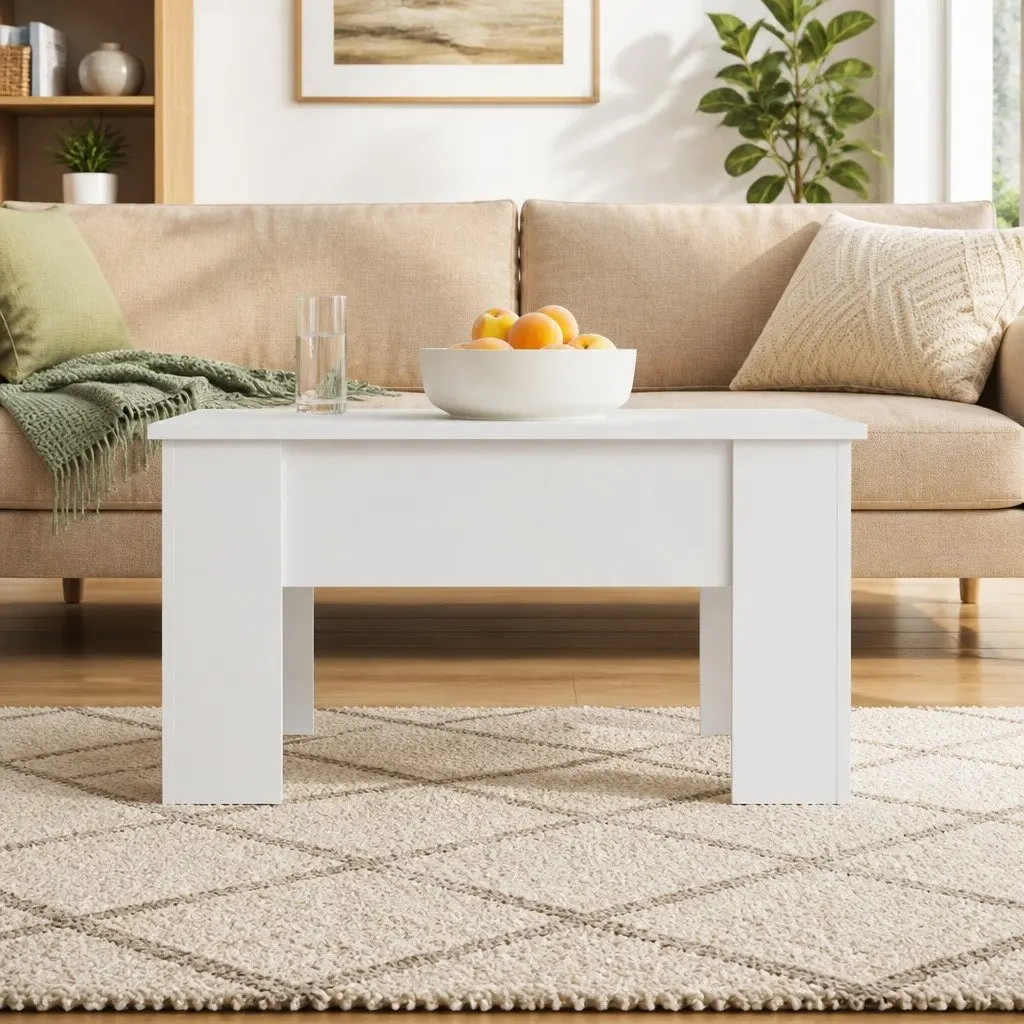 Coffee Table Lift-Top White Engineered Wood Modern 79L x 49W x 41H cm