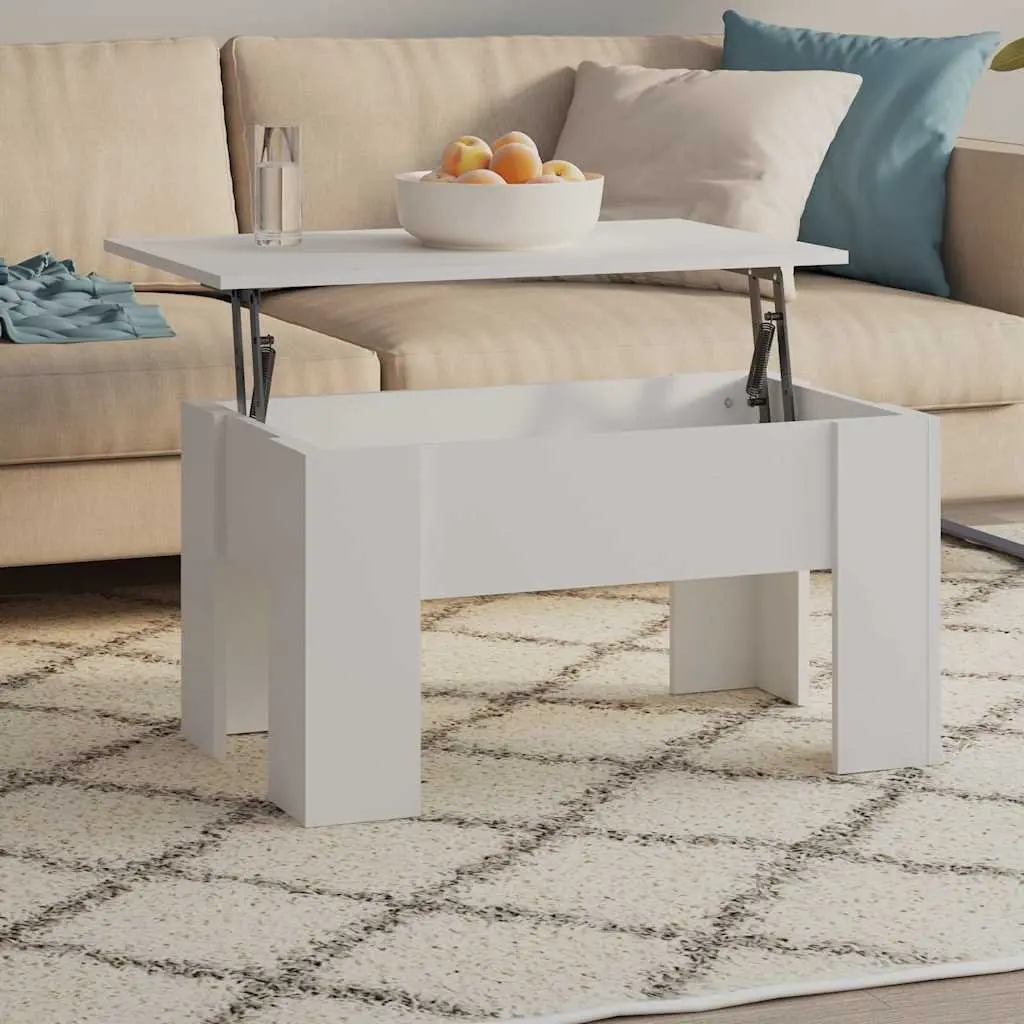 Coffee Table Lift-Top White Engineered Wood Modern 79L x 49W x 41H cm