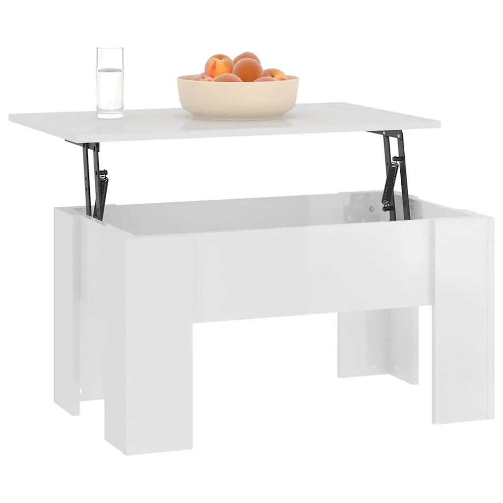 Coffee Table Lift Top High Gloss White Engineered Wood