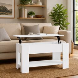 White Lift-Top Coffee Table with Hidden Storage