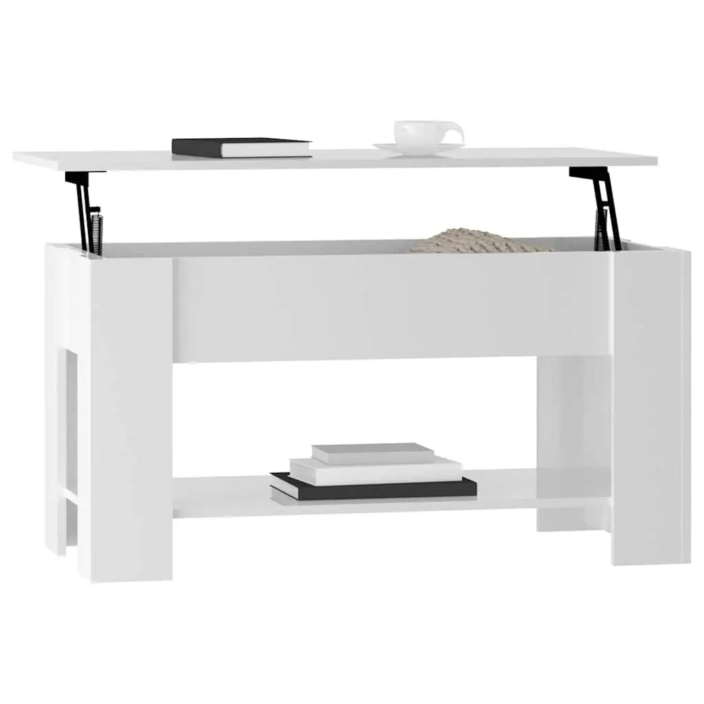 Lift-Top Coffee Table in White High Gloss for Living Rooms