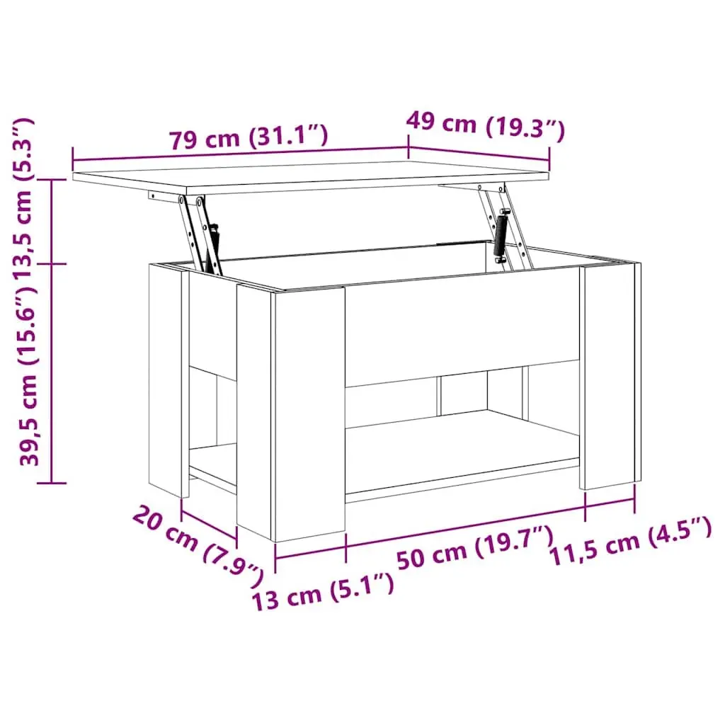 Brown Lift Top Coffee Table with Storage Space