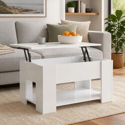 White Lift Top Coffee Table with Storage for Living Rooms