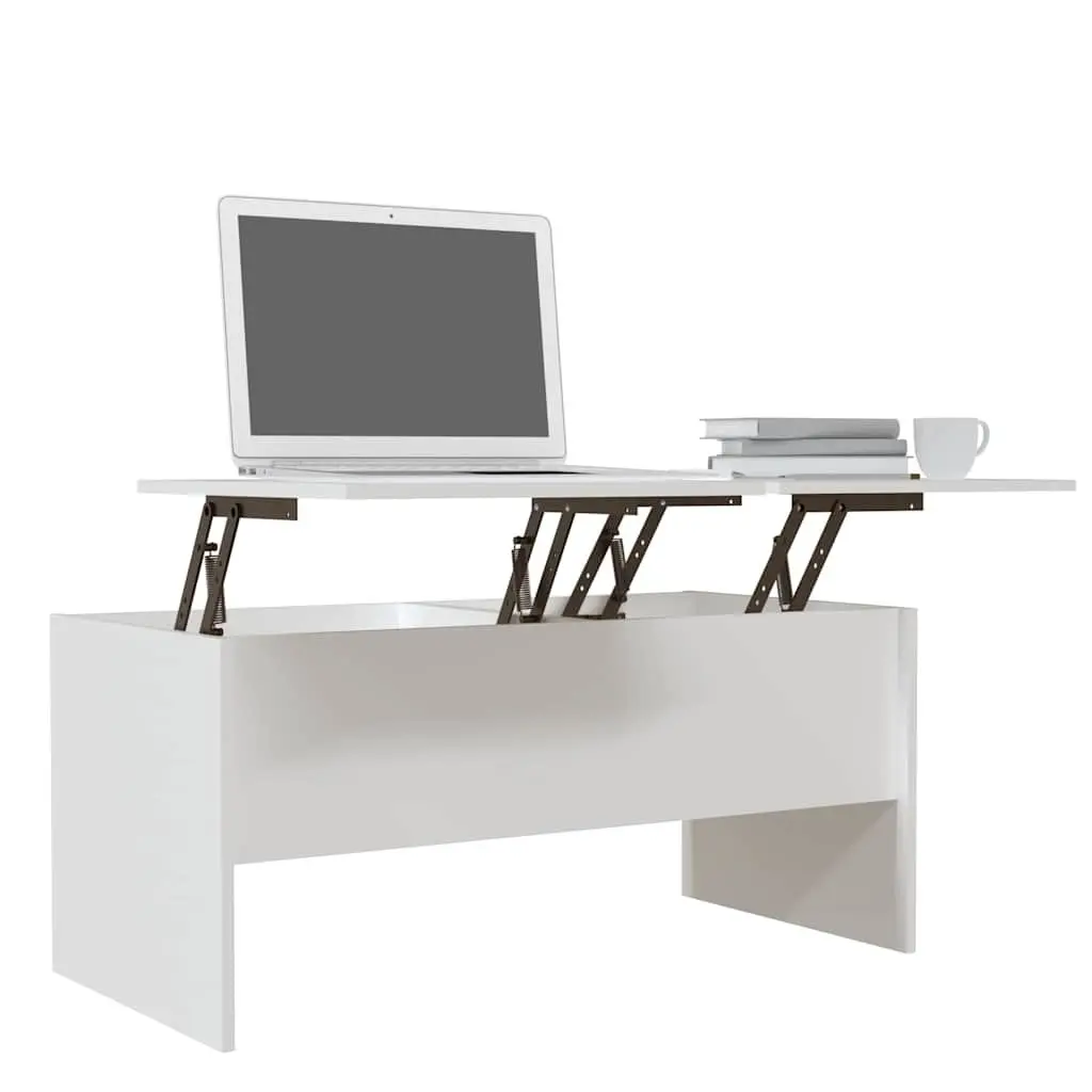 Coffee Table White Engineered Wood Lift Top Storage Compartments Modern Design