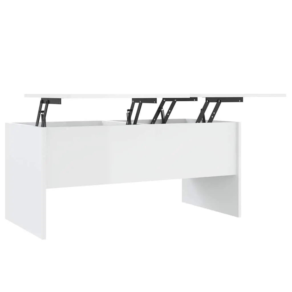 Coffee Table High Gloss White Modern Adjustable Tabletop Engineered Wood