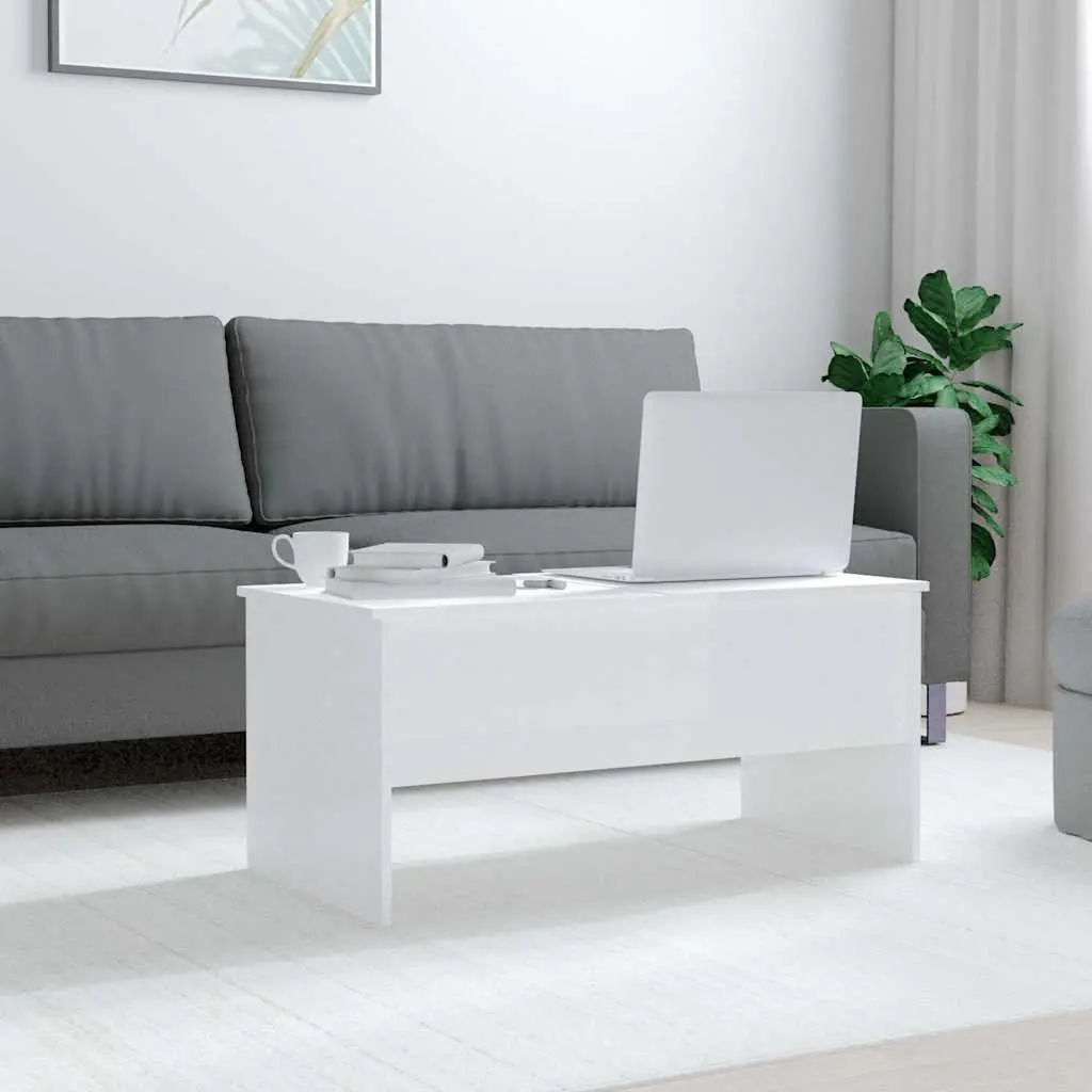 Coffee Table High Gloss White Modern Adjustable Tabletop Engineered Wood