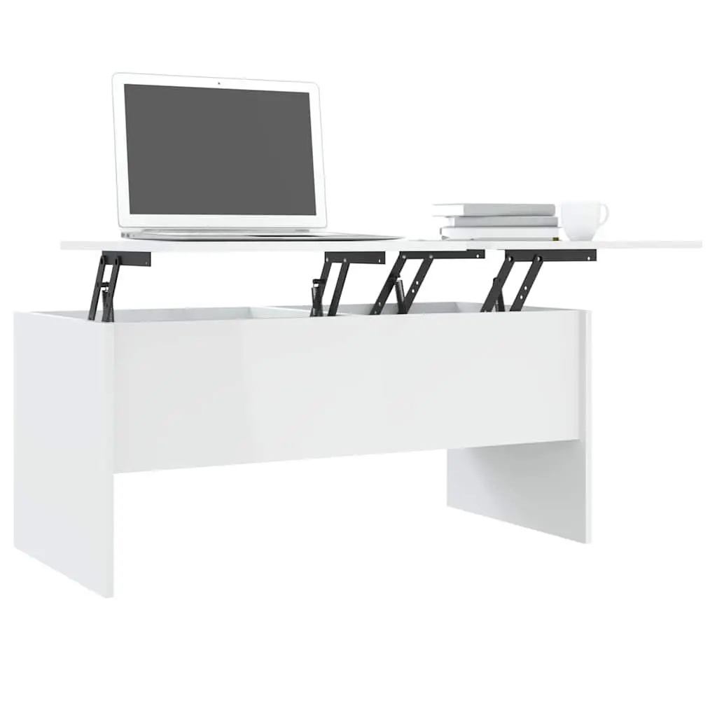 Coffee Table High Gloss White Modern Adjustable Tabletop Engineered Wood