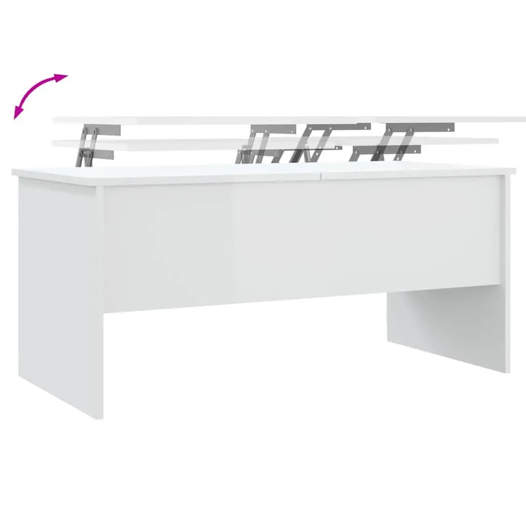 Coffee Table High Gloss White Modern Adjustable Tabletop Engineered Wood