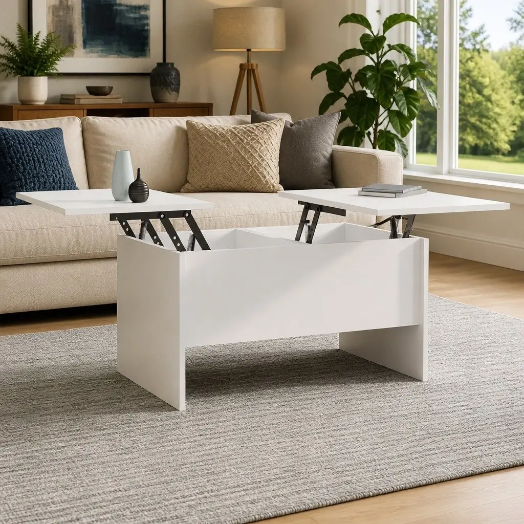 White Coffee Table with Lift Top Storage