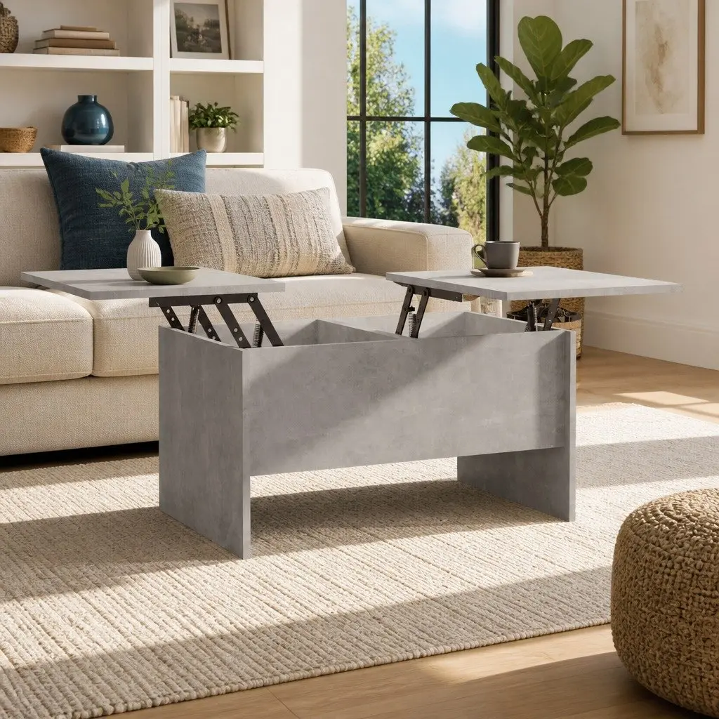 Grey Engineered Wood Coffee Table with Hidden Storage
